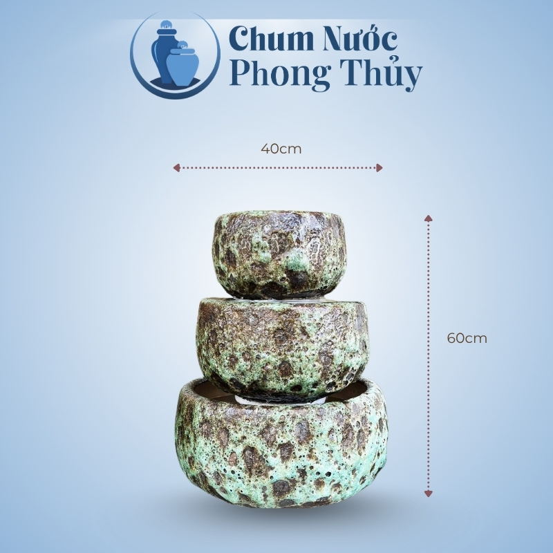 Kích thước Bộ Thác Nước Gốm Sứ Men Sôi Xanh TN-19