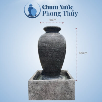 kích thước Bộ Đơn Chum Nước Phong Thủy Đá Mài Đen Sọc Ngang Chậu Vuông CN-11