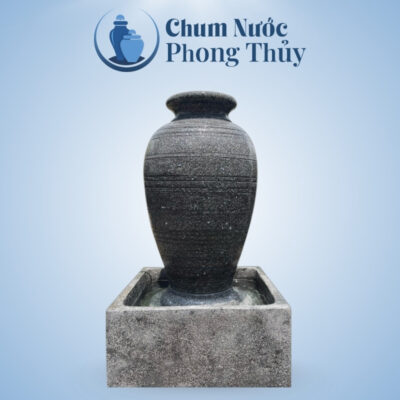Bộ Đơn Chum Nước Phong Thủy Đá Mài Đen Sọc Ngang Chậu Vuông CN-11