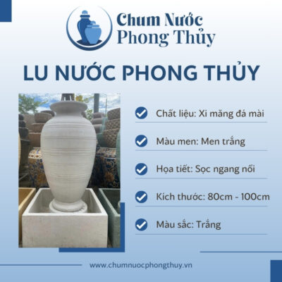 đặc điểm Bộ Đơn Lu Nước Trang Trí Đá Mài Trắng Sọc Nổi Chậu Vuông CN-09