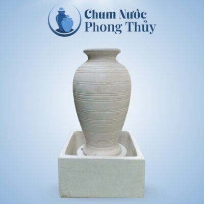 Bộ Đơn Lu Nước Trang Trí Đá Mài Trắng Sọc Nổi Chậu Vuông CN-09