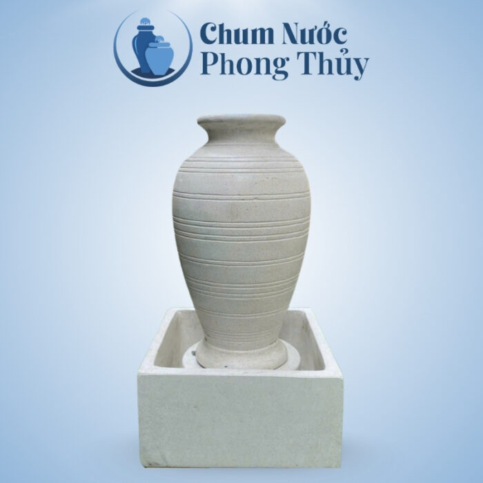 Bộ Đơn Lu Nước Trang Trí Đá Mài Trắng Sọc Nổi Chậu Vuông CN-09