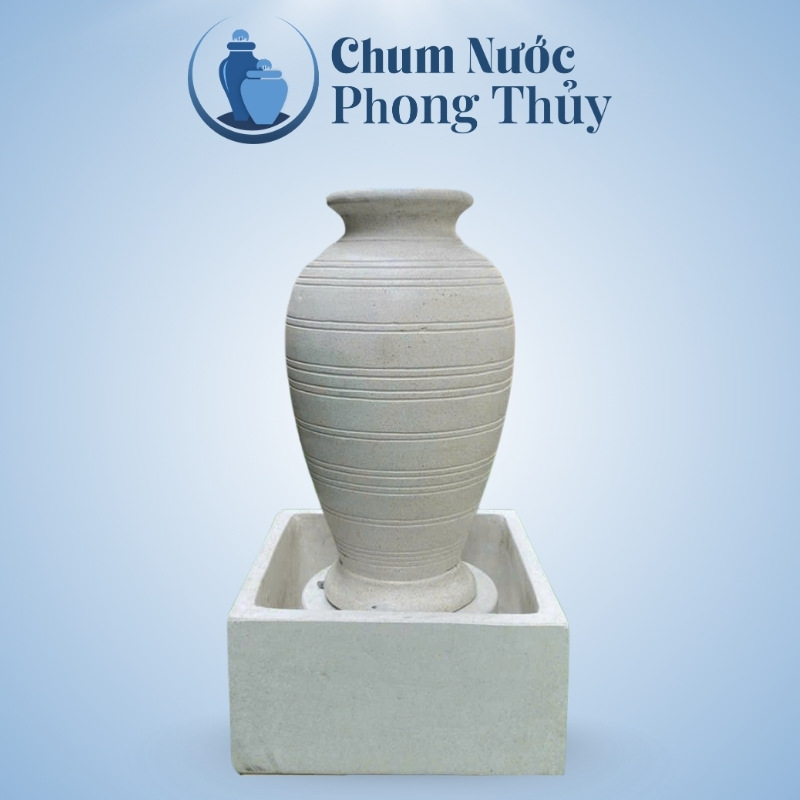 Bộ Đơn Lu Nước Trang Trí Đá Mài Trắng Sọc Nổi Chậu Vuông CN-09