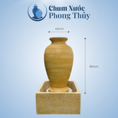 kích thước Bộ Đơn Chum Nước Trang Trí Sân Vườn Đá Mài Vàng Bề Mặt Vân Nổi Chậu Vuông CN-10