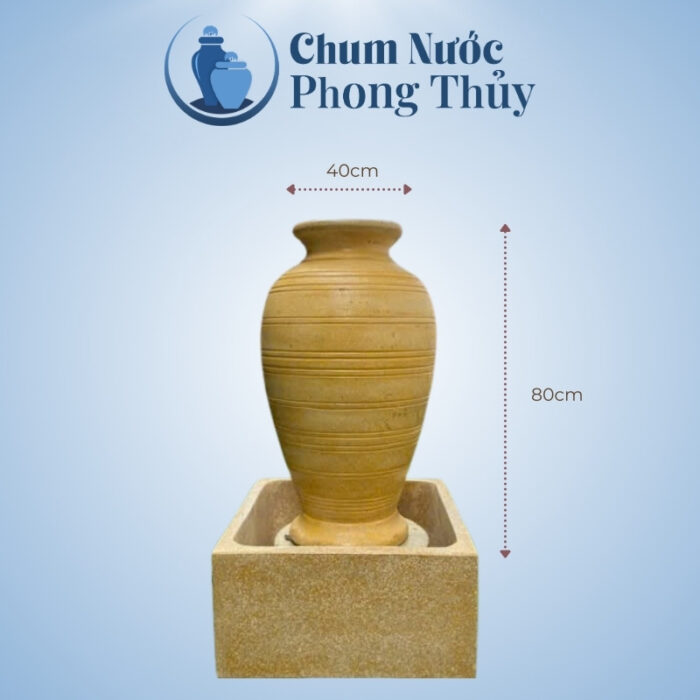 kích thước Bộ Đơn Chum Nước Trang Trí Sân Vườn Đá Mài Vàng Bề Mặt Vân Nổi Chậu Vuông CN-10