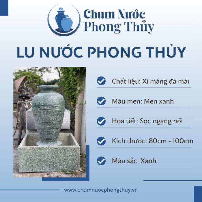 đặc điểm Bộ Đơn Lu Nước Trang Trí Sân Vườn Đá Mài Xanh Họa Tiết Sọc Nổi Chậu Vuông CN-12
