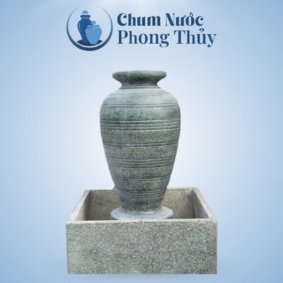 Bộ Đơn Lu Nước Trang Trí Sân Vườn Đá Mài Xanh Họa Tiết Sọc Nổi Chậu Vuông CN-12