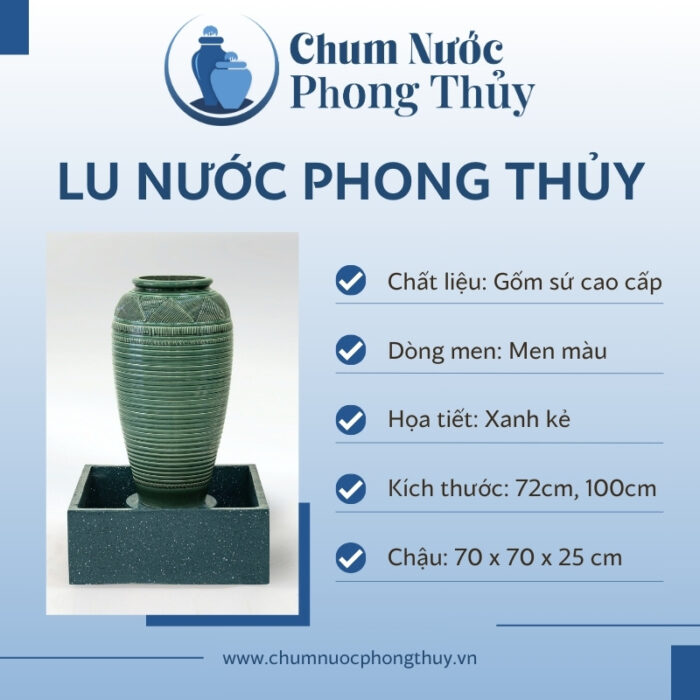 Bộ Đơn Chum Nước Trang Trí Men Xanh Vân Kẻ Chậu Vuông CN-05