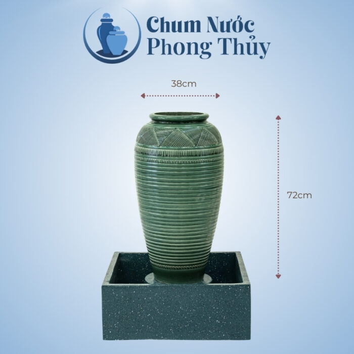 kích thước Bộ Đơn Chum Nước Trang Trí Men Xanh Vân Kẻ Chậu Vuông CN-05