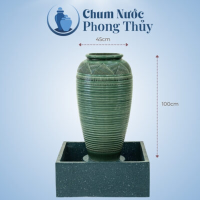 kích thước Bộ Đơn Chum Nước Trang Trí Men Xanh Vân Kẻ Chậu Vuông CN-05