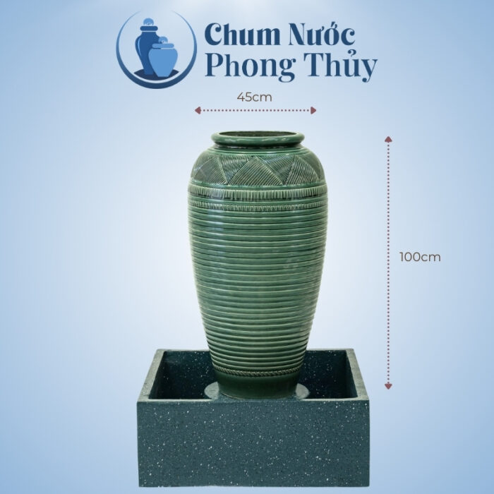 kích thước Bộ Đơn Chum Nước Trang Trí Men Xanh Vân Kẻ Chậu Vuông CN-05