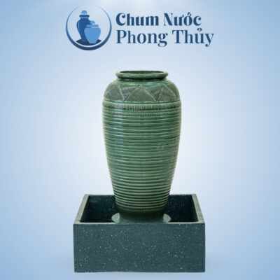 Bộ Đơn Chum Nước Trang Trí Men Xanh Vân Kẻ Chậu Vuông CN-05
