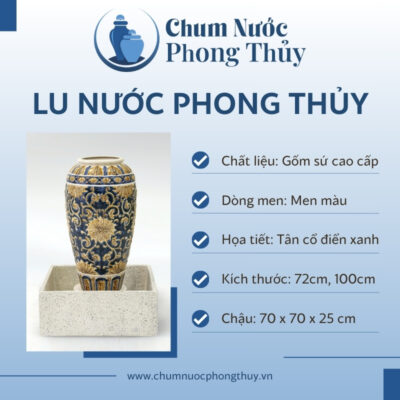 đặc điểm Bộ Đơn Lu Nước Trang Trí Sân Vườn Men Xanh - Vàng Họa Tiết Tân Cổ Điển Chậu Vuông CN-02