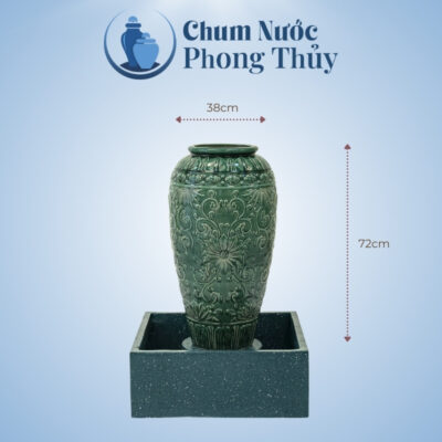kích thước Bộ Đơn Lu Nước Phong Thủy Men Xanh Họa Tiết Tân Cổ Chậu Vuông CN-01