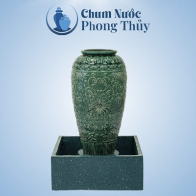 Bộ Đơn Lu Nước Phong Thủy Men Xanh Họa Tiết Tân Cổ Chậu Vuông CN-01