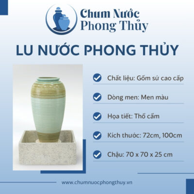 đặc điểm Bộ Đơn Lu Nước Trang Trí Tiểu Cảnh Men Màu Xanh Ngọc Thổ Cẩm Chậu Vuông CN-04