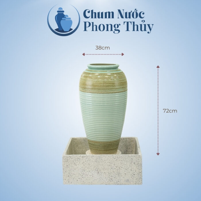 kích thước Bộ Đơn Lu Nước Trang Trí Tiểu Cảnh Men Màu Xanh Ngọc Thổ Cẩm Chậu Vuông CN-04