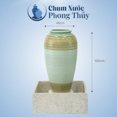 kích thước Bộ Đơn Lu Nước Trang Trí Tiểu Cảnh Men Màu Xanh Ngọc Thổ Cẩm Chậu Vuông CN-04