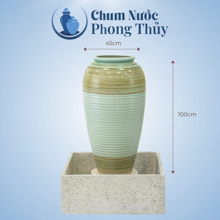 kích thước Bộ Đơn Lu Nước Trang Trí Tiểu Cảnh Men Màu Xanh Ngọc Thổ Cẩm Chậu Vuông CN-04
