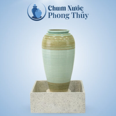 Bộ Đơn Lu Nước Trang Trí Tiểu Cảnh Men Màu Xanh Ngọc Thổ Cẩm Chậu Vuông CN-04