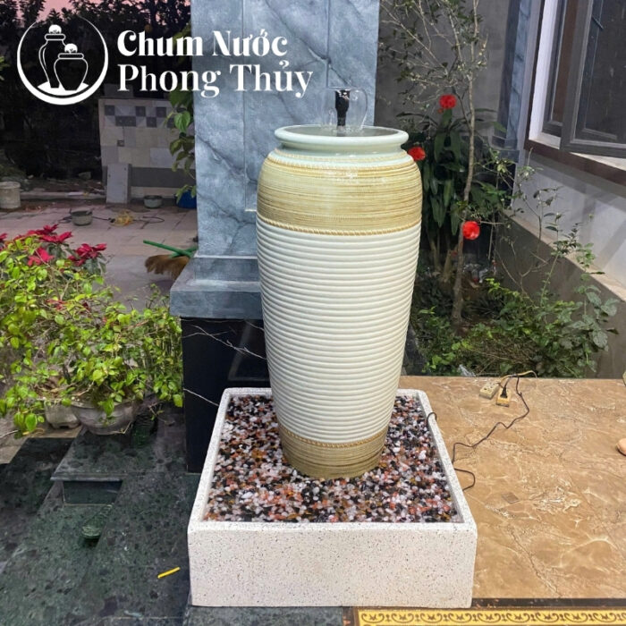 chi tiết Bộ Đơn Lu Nước Trang Trí Tiểu Cảnh Men Màu Xanh Ngọc Thổ Cẩm Chậu Vuông CN-04
