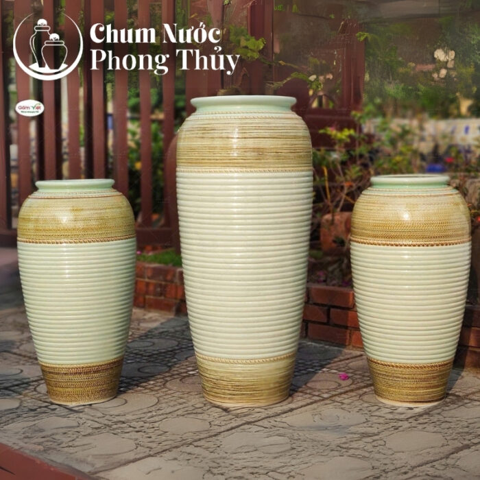 chi tiết Bộ Đơn Lu Nước Trang Trí Tiểu Cảnh Men Màu Xanh Ngọc Thổ Cẩm Chậu Vuông CN-04