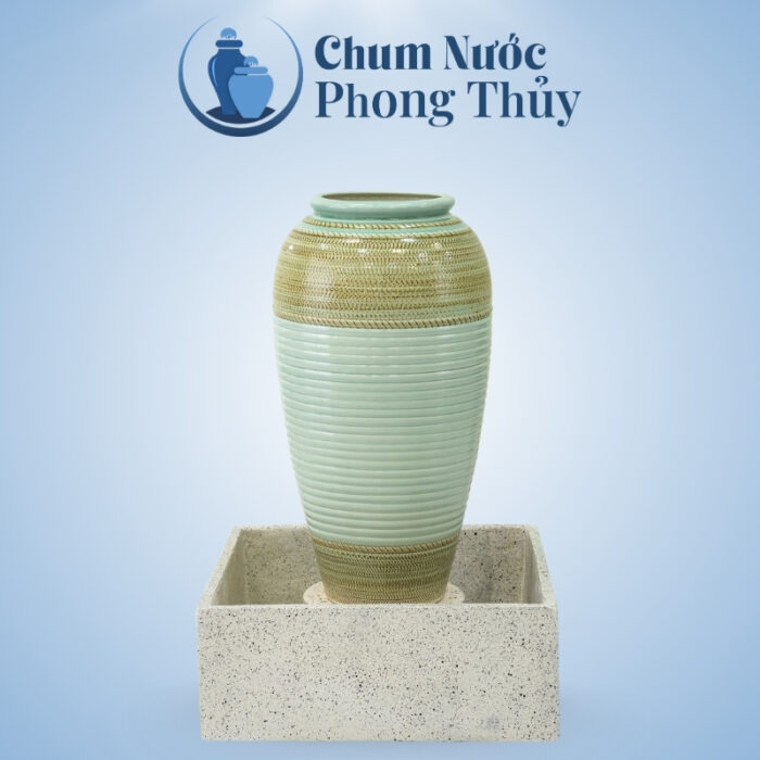 Bộ Đơn Lu Nước Trang Trí Tiểu Cảnh Men Màu Xanh Ngọc Thổ Cẩm Chậu Vuông CN-04