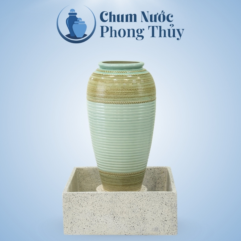 Bộ Đơn Lu Nước Trang Trí Tiểu Cảnh Men Màu Xanh Ngọc Thổ Cẩm Chậu Vuông CN-04