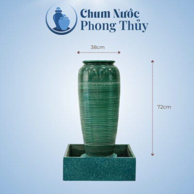kích thước Bộ Đơn Chum Nước Trang Trí Tiểu Cảnh Men Màu Vẽ Thổ Cẩm Vân Kẻ Chậu Vuông CN-07