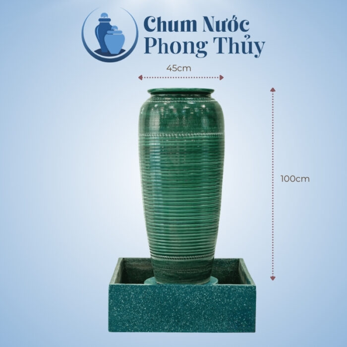 kích thước Bộ Đơn Chum Nước Trang Trí Tiểu Cảnh Men Màu Vẽ Thổ Cẩm Vân Kẻ Chậu Vuông CN-07
