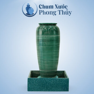 Bộ Đơn Chum Nước Trang Trí Tiểu Cảnh Men Màu Vẽ Thổ Cẩm Vân Kẻ Chậu Vuông CN-07