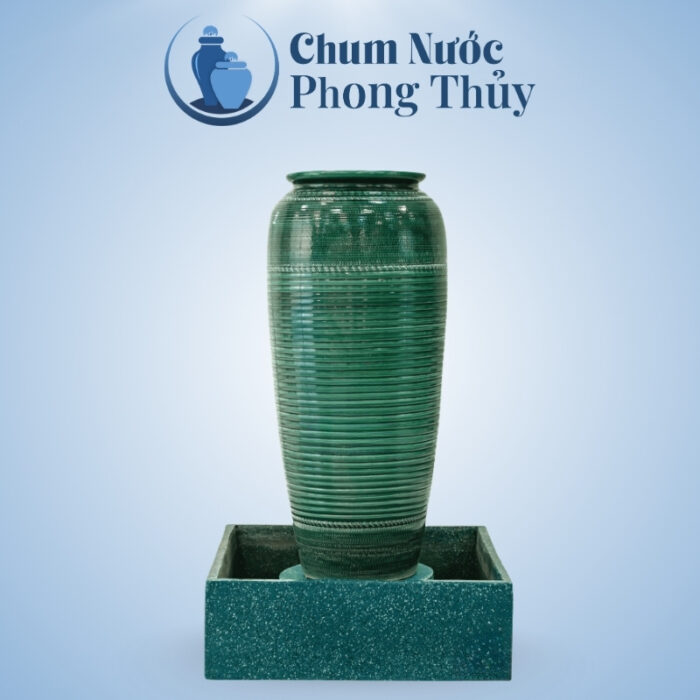 Bộ Đơn Chum Nước Trang Trí Tiểu Cảnh Men Màu Vẽ Thổ Cẩm Vân Kẻ Chậu Vuông CN-07