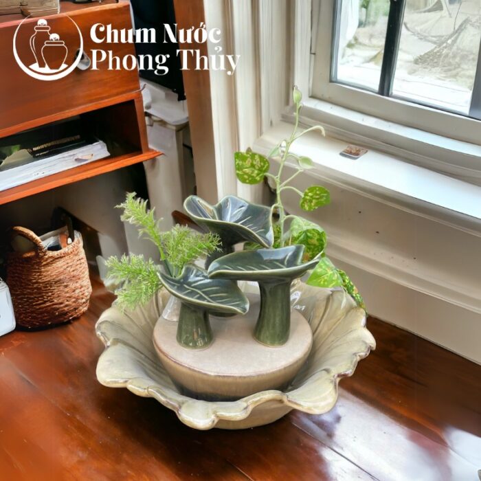chi tiết Thác Nước Phong Thủy Trang Trí Tiểu Cảnh Lá Khoai Bát Cúc CN-TN07
