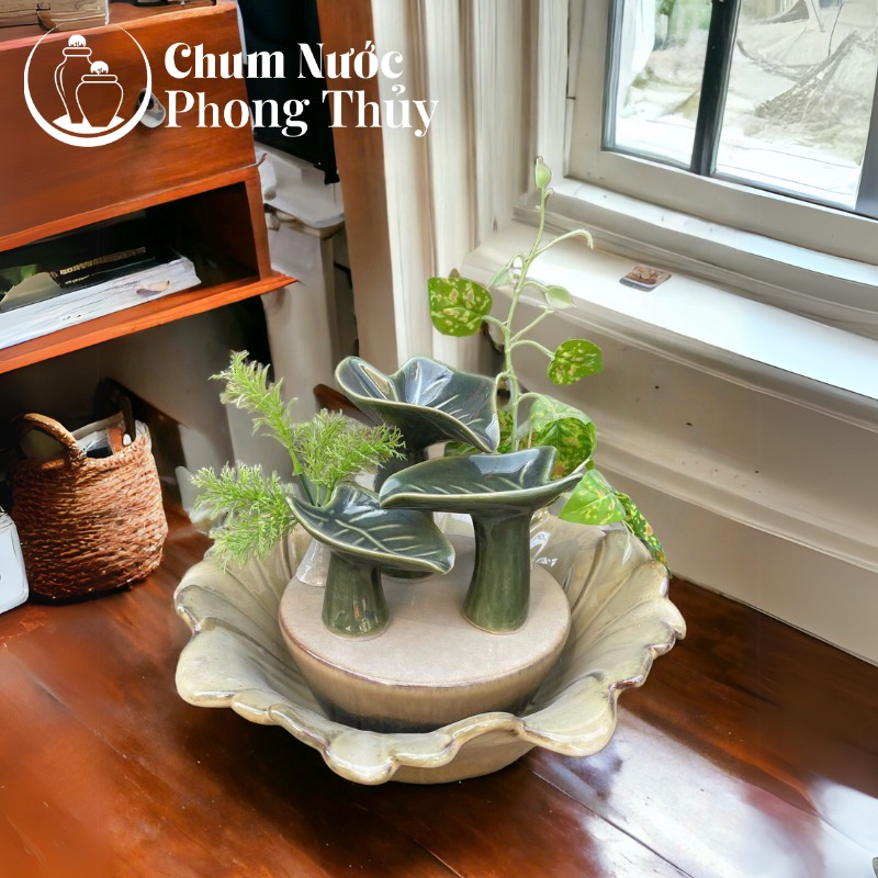 chi tiết Thác Nước Phong Thủy Trang Trí Tiểu Cảnh Lá Khoai Bát Cúc CN-TN07