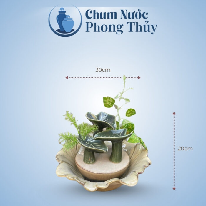 kích thước Thác Nước Phong Thủy Trang Trí Tiểu Cảnh Lá Khoai Bát Cúc CN-TN07