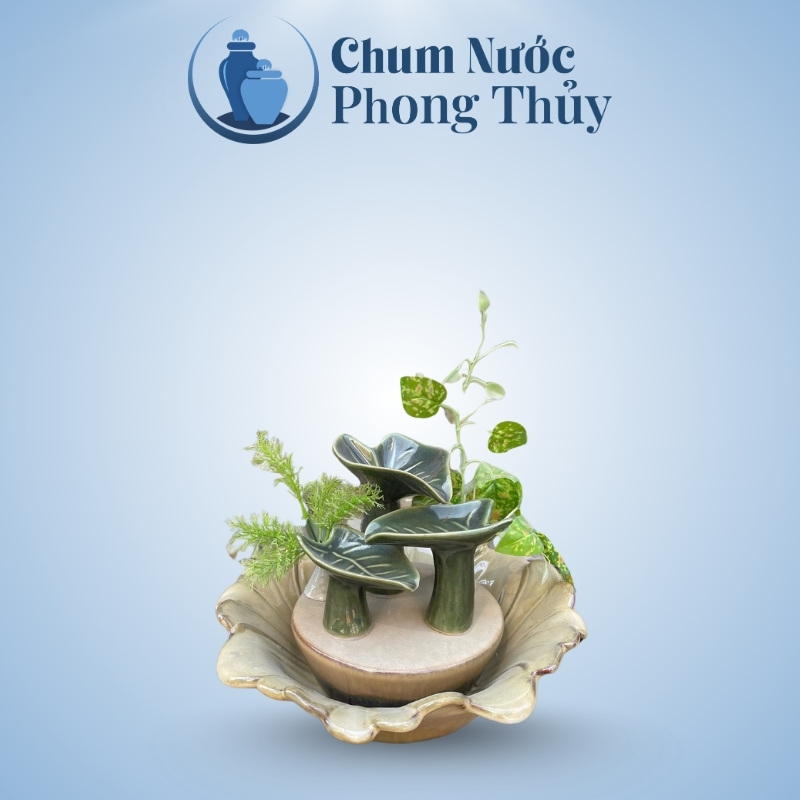 Thác Nước Phong Thủy Trang Trí Tiểu Cảnh Lá Khoai Bát Cúc CN-TN07
