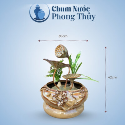 kích thước Thác Nước Phong Thủy Trang Trí Dáng Sen Đắp Nhỏ Vàng Nâu TN-10