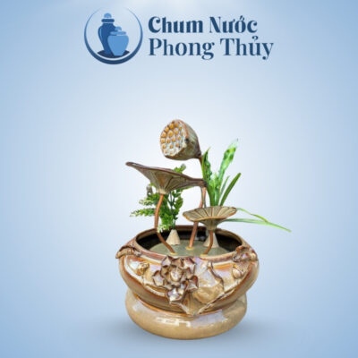 Thác Nước Phong Thủy Trang Trí Dáng Sen Đắp Nhỏ Vàng Nâu TN-10