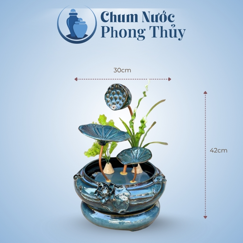 kích thước Bộ Thác Nước Trang Trí Tiểu Cảnh Sen Đắp Nhỏ Xanh TN-09