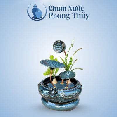 Bộ Thác Nước Trang Trí Tiểu Cảnh Sen Đắp Nhỏ Xanh TN-09