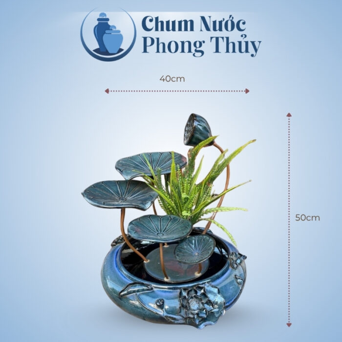 kích thước Thác Nước Phong Thủy Dáng Sen Đắp Đại Men Hỏa Biến Xanh TN-14