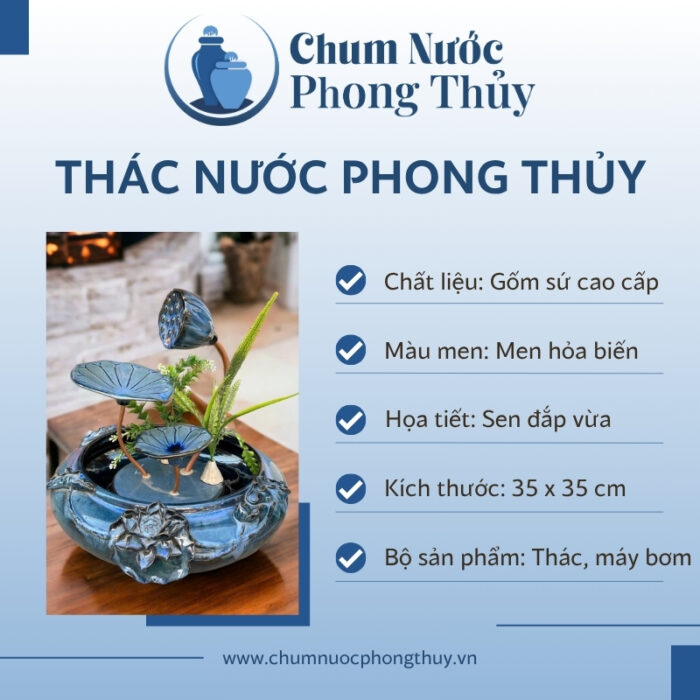 đặc điểm Bộ Thác Nước Phong Thủy Hoa Sen Đắp Vừa Men Hỏa Biến Xanh TN-11
