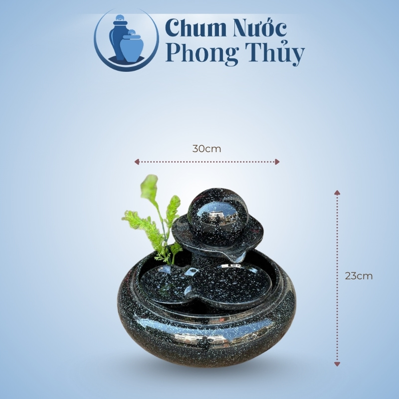 kích thước Tiểu Cảnh Thác Nước Phong Thủy Mini Địa Cầu Đen TN-08