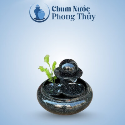 Tiểu Cảnh Thác Nước Phong Thủy Mini Địa Cầu Đen TN-08
