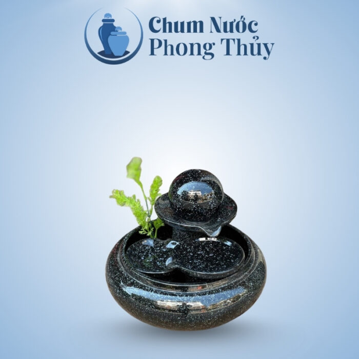 Tiểu Cảnh Thác Nước Phong Thủy Mini Địa Cầu Đen TN-08