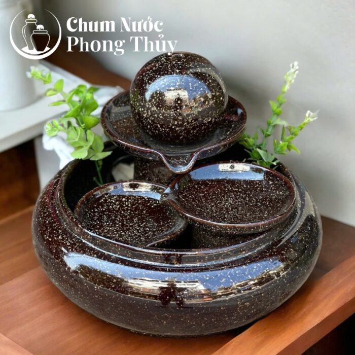 chi tiết Thác Nước Phong Thủy Địa Cầu Nâu Kim Sa Trang Trí Tiểu Cảnh CN-TN06