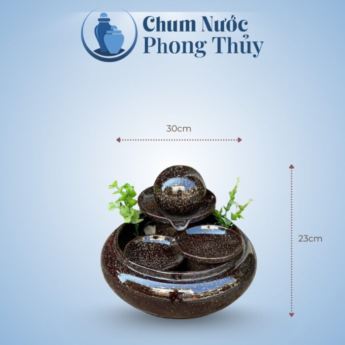 kích thước Thác Nước Phong Thủy Địa Cầu Nâu Kim Sa Trang Trí Tiểu Cảnh CN-TN06
