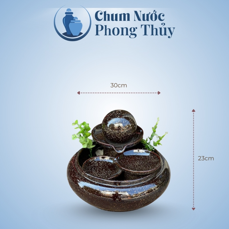 kích thước Thác Nước Phong Thủy Địa Cầu Nâu Kim Sa Trang Trí Tiểu Cảnh CN-TN06