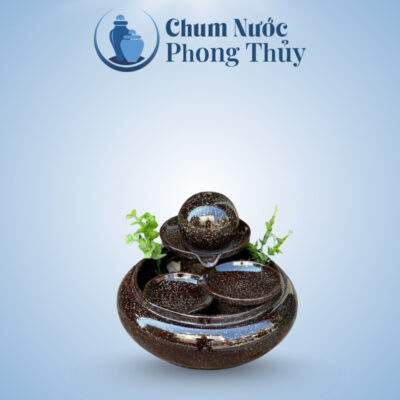 Thác Nước Phong Thủy Địa Cầu Nâu Kim Sa Trang Trí Tiểu Cảnh CN-TN06