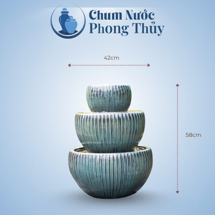kích thước Thác Phun Nước Men Hỏa Biến Xanh Kẻ TN-21